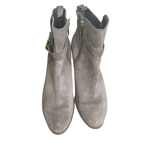 Ralph Lauren Women’s Macie Gray Suede Leather Bootie Boots 8B Buckle Strap Heel - Picture 2 of 10